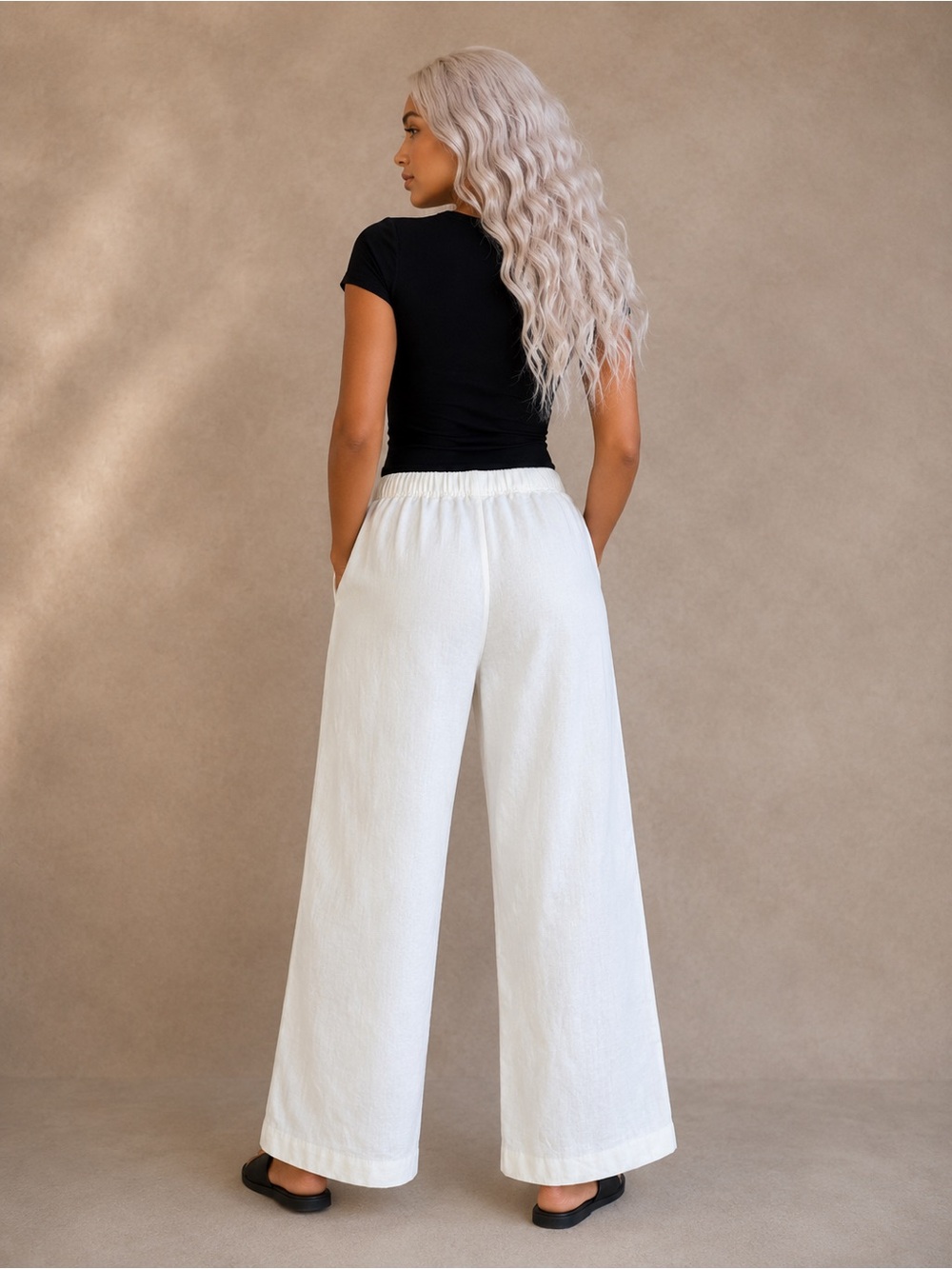Michael Kors NWT White Linen Blend Wide Leg Pull-On Pants Resort Coastal Size S - Picture 2 of 11